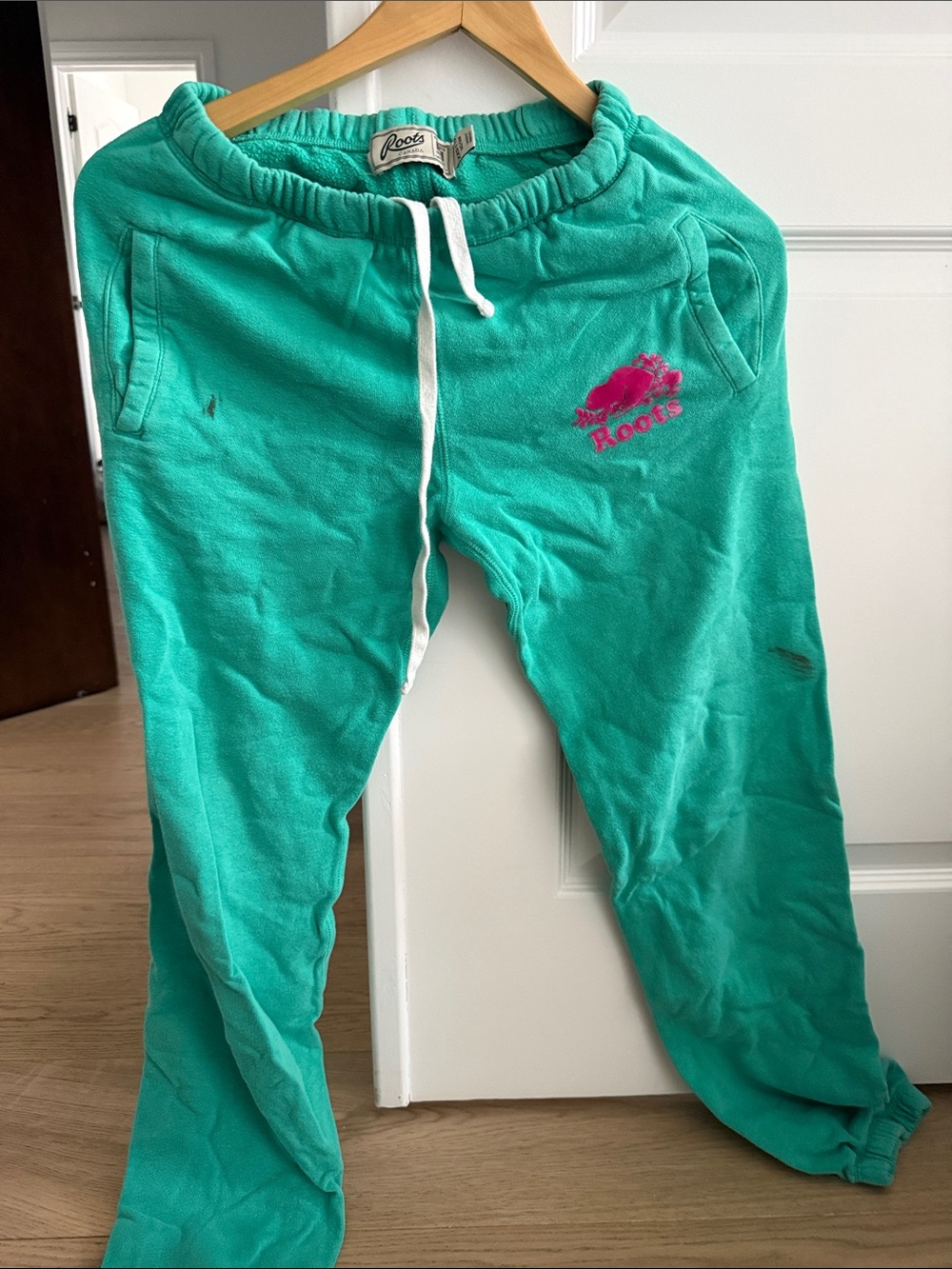 Roots Girls' Teal Jogger Pants with Pink Logo
